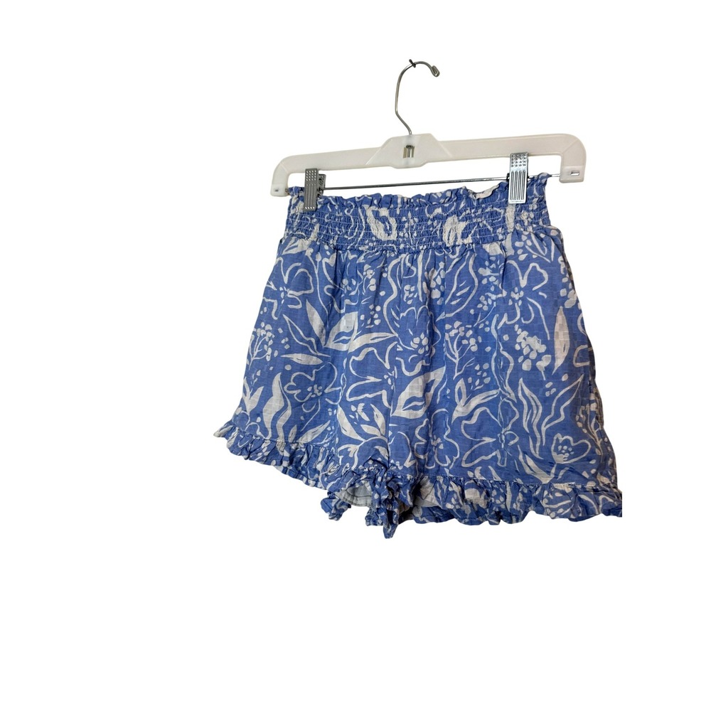 Rahi Hot Pants Womens Small Blue Floral Ruffle Hem Elastic Waist Summer